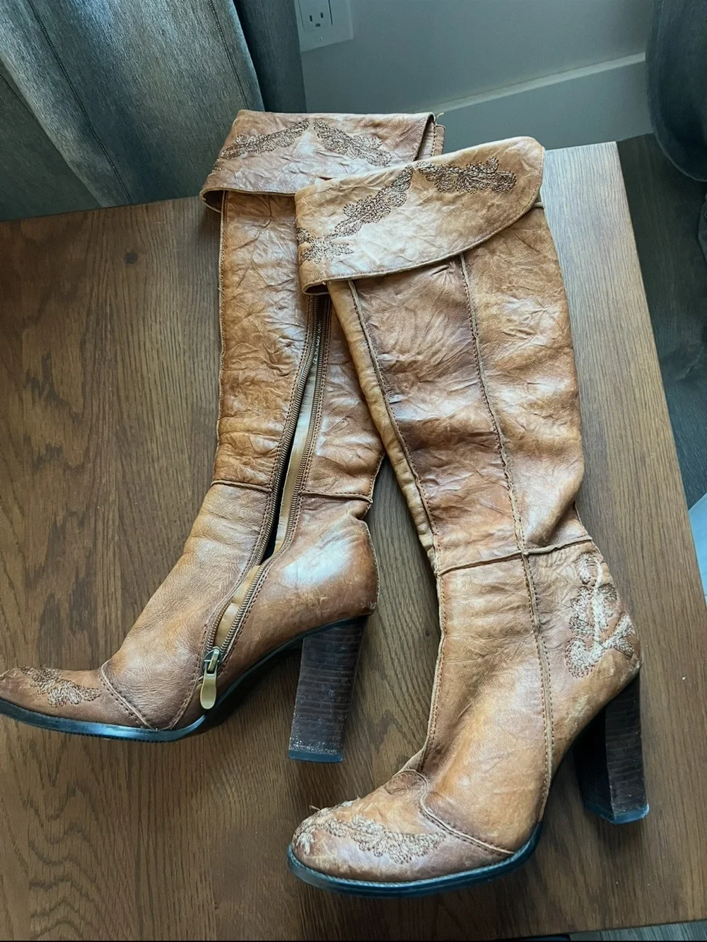 Women's Tall Brown Leather Heeled Boots